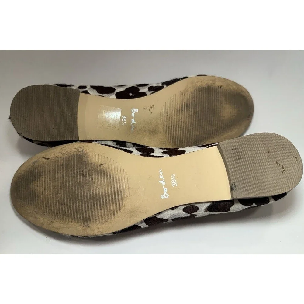 Boden Calf Hair Leopard Print Ballet Flats Scalloped Brown Women 38.5 US 7.5